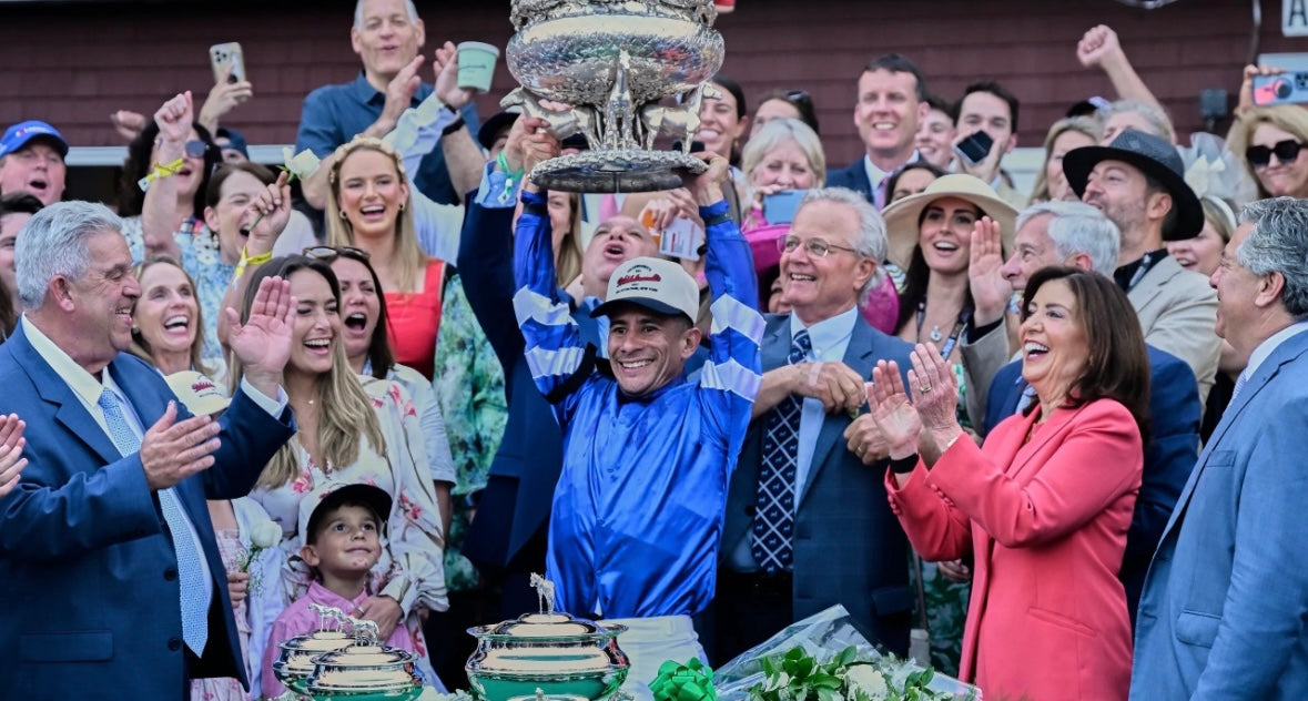 Hildebrandt's Red & Navy Hat – Worn by Junior Alvarado, 2025 Kentucky Derby and Belmont Stakes Champion