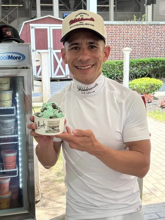 Hildebrandt's Red & Navy Hat – Worn by Junior Alvarado, 2025 Kentucky Derby and Belmont Stakes Champion