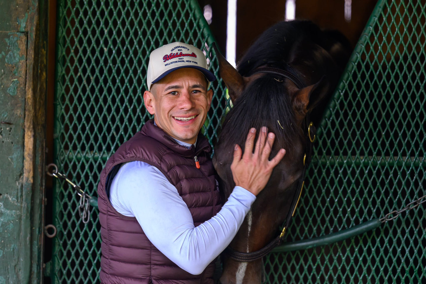 Hildebrandt's Red & Navy Hat – Worn by Junior Alvarado, 2025 Kentucky Derby and Belmont Stakes Champion